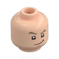 Minifig Head Battalion Brawler, Dark Tan Eyebrows, Lopsided Smirk/Determined Hellnougat