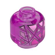 Minifig Head Cube Assassin, Silver/Bright Pink Crystal Shards, Dark Pink Lines Trans-Dark Pink