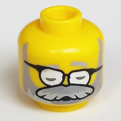Minifig Head Mr. Oz, Dual Sided, Glasses, Light Bluish Gray Beard / Asleep Print Yellow
