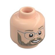 Minifig Head Matt Hooper, Dark Tan Eyebrows, Bears, Silver Glasses, Smile with Teeth / Stern Print Hellnougat