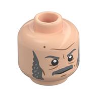 Minifig Head Quint, Dark Bluish Grey Eyebrows, Moustache Sideburns, Smirk Print Light Nougat