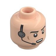 Minifig Head Imperial Crew, Black Eyebrows, Stern, Open Mouth, Headset Light Nougat
