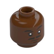 Minifig Head Lando Calrissian, Black Eyebrows, Mustache, Raised Eyebrow/Scared Tight Open Mouth in 
