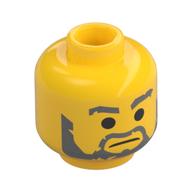 Minifig Head Jedi Bob, Dark Bluish Grey Eyebrows, Beard, Moustache, Neutral / Open Mouth Smile Print Yellow