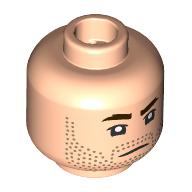 Minifig Head Jod, Dark Brown Eyebrows, Medium Nougat Stubble Beard, Squint/Angry Scowl Light Nougat