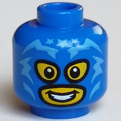 Minifig Head Wrestler, Balaclava with Eye and Mouth Holes, Smile Print Blue