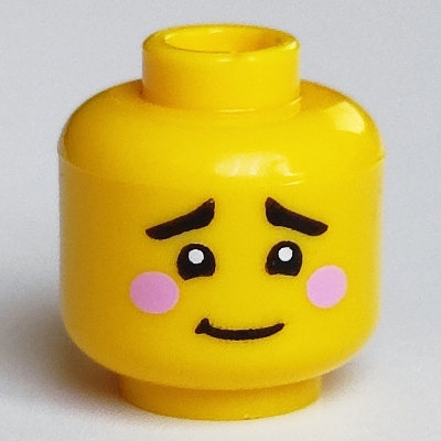Minifig Head, Eyebrows and Bright Pink Blushes Print Yellow
