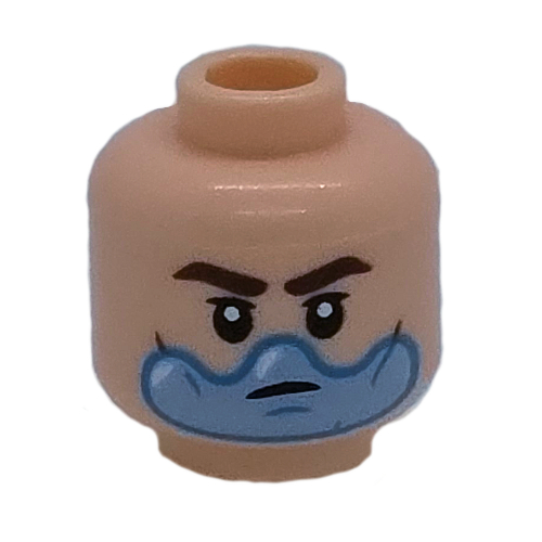 Minifig Head Cedric Diggory, Dark Brown Eyebrows, Raised Eyebrow, Smirk / Blue Water Bubble Light Nougat