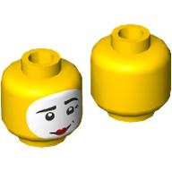 Minifig Head, White Face Paint, Black Eyebrows, Red Lips, Closed Mouth print Gelb