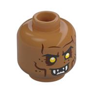 Minifig Head Orc, Reddish Brown Wrinkles, Eyeshadow, Yellow Eyes, White Sharp Teeth, Smile / Angry Print Medium Nougat