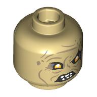 Minifig Head Gothmog, Dark Tan Creases, Yellow Eyes, Angry Print Beige