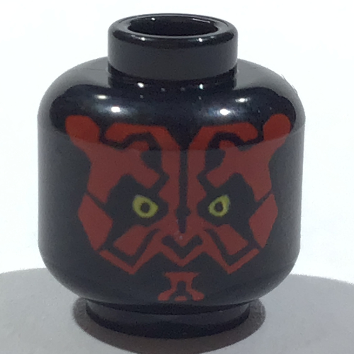 Minifig Head Darth Maul, Red Face, Yellow Eyes Print Black