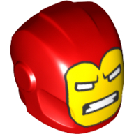 Helmet with Armor Plates and Ear Protectors with Yellow Face and White Rectangular Eyes, Clenched Teeth in Wide Mouth Print (Iron Man) Rot