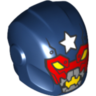 Helmet with Armor Plates and Ear Protectors with White Star Above Red Mask and Yellow Eyes, Silver Mouth Print Dark Blue