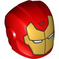 Helmet with Armor Plates and Ear Protectors with Gold Mask with White Eye Slits and Black Triangle Print (Iron Man) Red