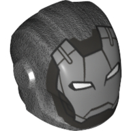 Helmet with Armor Plates and Ear Protectors with Silver Face, Metallic Gray Outline, and White Rectangular Eyes Print (Blazer) Perltitan