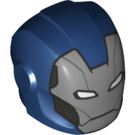 Helmet with Armor Plates and Ear Protectors with Silver Face and White Rectangular Eyes Print (Tazer) Dunkelblau
