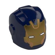 Helmet with Armor Plates and Ear Protectors with Gold Ironman Mask, White Eyes print Dark Blue