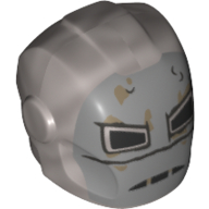Helmet with Armor Plates and Ear Protectors with Light Bluish Grey Face and Black Eyes Print (Iron Man Mk1) Flat Silver