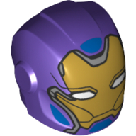 Helmet with Armor Plates and Ear Protectors with Gold Face and White Angular Eyes, and Blue Panels Print (Rescue) Dunkellila