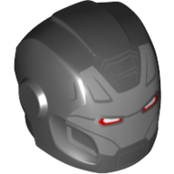 Helmet with Armor Plates and Ear Protectors with Gray Face and Red Eyes Print (War Machine) Schwarz