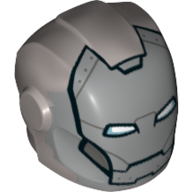 Helmet with Armor Plates and Ear Protectors with Silver Face, Rivets, and White and Metallic Blue Rectangular Eyes Print (Iron Man) Mattsilber