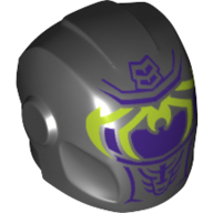 Helmet with Armor Plates and Ear Protectors with Dark Purple Visor and Lime Spider Legs Print Schwarz
