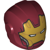 Helmet with Armor Plates and Ear Protectors with Gold Mask with White Eye Slits Print (Iron Man) Dark Red