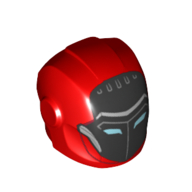 Helmet with Armor Plates and Ear Protectors with Black Mask with Medium Blue Eye Slits Print Red