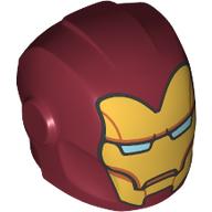 Helmet with Armor Plates and Ear Protectors with Gold Mask with Bright Light Blue Eye Slits Print (Iron Man) Dark Red