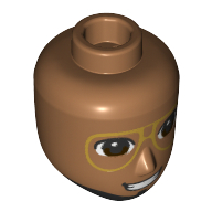 Minidoll Head Male with Gold Glasses, Big Smile, Teeth, Black Beard Print Medium Nougat