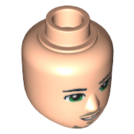 Minidoll Head Male, Green Eyes, Smile with Mustache and Beard Print in 