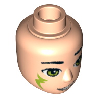 Minidoll Head Male with Lime Eyes, Smile with Teeth, and Lime Elves Tribal Print (Farran) Light Nougat