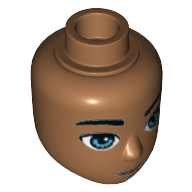 Minidoll Head Male with Blue Eyes, Smirk, Azure Cheek Pattern Print Medium Nougat