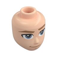 Minidoll Head Male Dark Tan Eyebrows, Bright Light Blue Eyes, Thin Smile Light Nougat