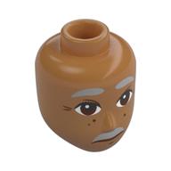 Minidoll Head Male, Thick Dark Bluish Grey Eyebrows, Moustache, Reddish Brown Eyes, Spots, Crows Feet Medium Nougat