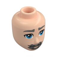 Minidoll Head Male, Thick Dark Bluish Grey Eyebrows, Beard, Moustache, Dark Azure Eyes Light Nougat