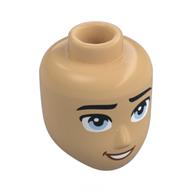 Minidoll Head Male, Black Eyebrows, Bright Blue Eyes, Open Mouth Smile Warmes Beige