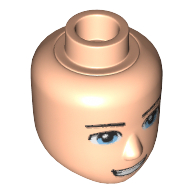 Minidoll Head Male with Light Blue Eyes, Thin Eyebrows, Open Mouth Smile Print Light Nougat