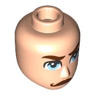 Minidoll Head Male Reddish Brown Eyebrows, Curled Moustache, Bright Light Blue Eyes Light Nougat