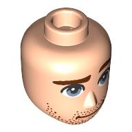 Minidoll Head Male, Raised Reddish Brown Eyebrow, Sand Blue Eyes, Stubbled Beard, Closed Mouth Light Nougat