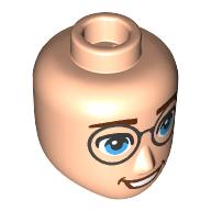 Minidoll Head Male, Reddish Brown Eyebrows, Bright Light Blue Eyes, Black Glasses, Open Mouth Smile Light Nougat