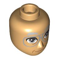 Minidoll Head Male, Light Bluish Grey Eyebrows, Eyes, Glasses, Medium Nougat Closed Mouth Warm Tan