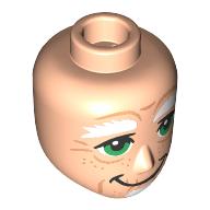 Minidoll Head Male, Thick White Eyebrows, Green Eyes, Big Mouth, Goatee, Wrinkles print Light Nougat
