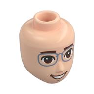 Minidoll Head Male, Reddish Brown Eyebrows, Lips, Sand Blue Glasses, Open Mouth in 