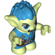 Goblin - Dark Azure Hair and Tunic - Brown Belt with Plant Clippings in Pouch and Small Shovel (Guxlin) Print Yellowish Green