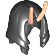 Hair with Antennas, Long Wavy with Center Part and 2 Light Nougat Antennae Pattern Schwarz