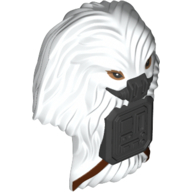 Minifig Head Special, Gigoran with Dark Bluish Gray Mask and Front Panel and Dark Brown Belts Print (Moroff) White