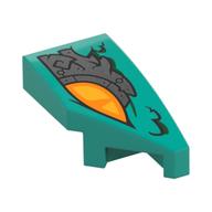 Brick Wedged, Curved 2 × 1 with Stud Notch Right with Orange Eye, Silver Armor Plating print Dunkeltürkis