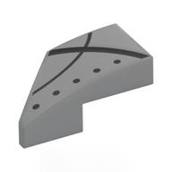 Brick Wedged, Curved 2 × 1 with Stud Notch Right with Black Lines, Dots print Hellblaugrau